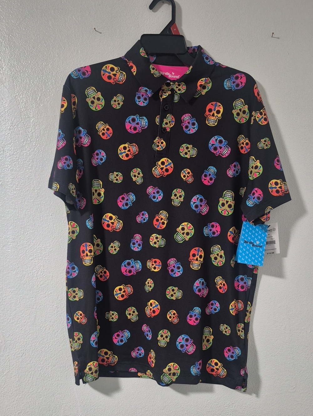 Birdie Bound Men's Polo Shirt with Multicolor Sugar Skull Print